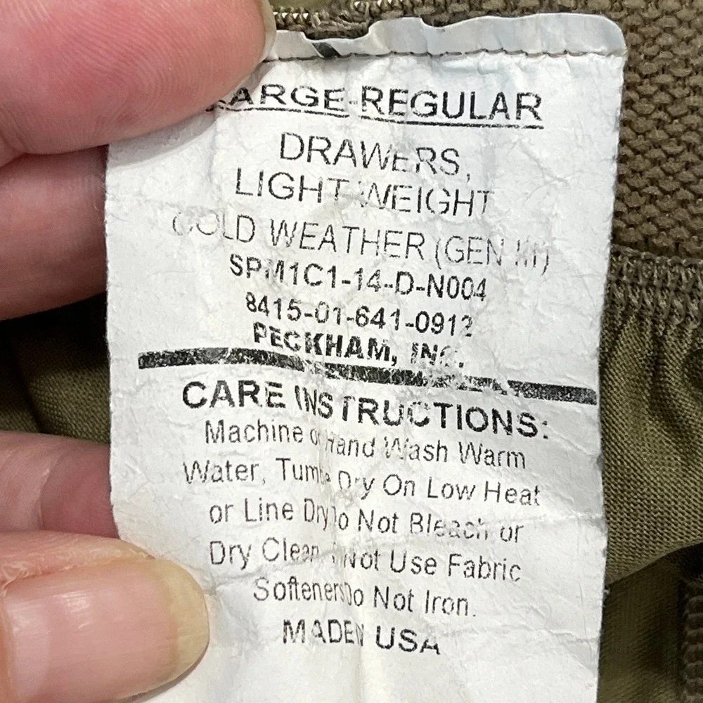 US Army Peckham Gen III Lightweight Drawers Men L Cold Weather Milliken Made USA